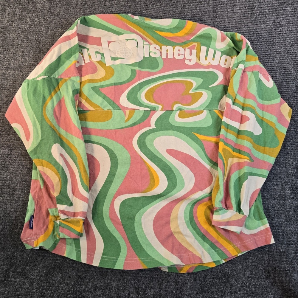 Walt Disney World Spirit Jersey Shirt Womens L Multicolor Retro Swirl Print